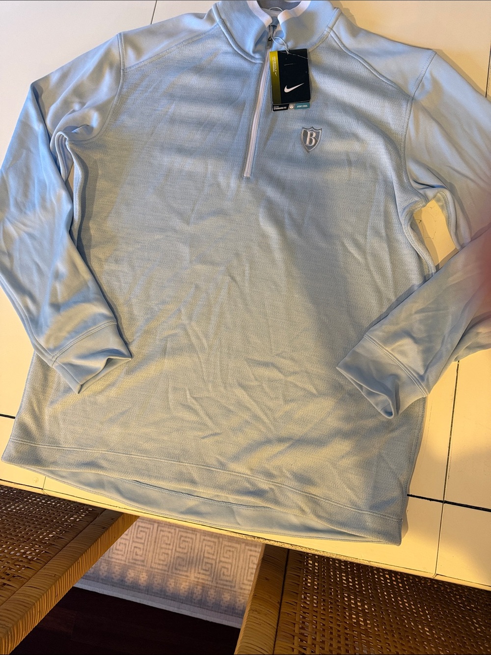 Men's Golf Nike Dry-Fit Pale Blue Quarter-Zip Pullover with B Crest.  NWT